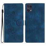 For OPPO Find X5 Flower Butterfly Embossing Pattern Leather Phone Case(Blue)