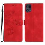 For OPPO Find X5 Flower Butterfly Embossing Pattern Leather Phone Case(Red)