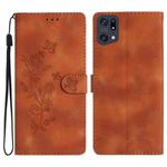 For OPPO Find X5 Flower Butterfly Embossing Pattern Leather Phone Case(Brown)