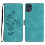 For OPPO Find X5 Flower Butterfly Embossing Pattern Leather Phone Case(Sky Blue)