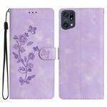 For OPPO Find X5 Flower Butterfly Embossing Pattern Leather Phone Case(Purple)