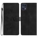 For OPPO Find X5 Flower Butterfly Embossing Pattern Leather Phone Case(Black)