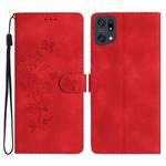 For OPPO Find X5 Pro Flower Butterfly Embossing Pattern Leather Phone Case(Red)