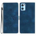 For OPPO Find X5 Lite / Reno7 5G Flower Butterfly Embossing Pattern Leather Phone Case(Blue)