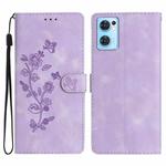 For OPPO Find X5 Lite / Reno7 5G Flower Butterfly Embossing Pattern Leather Phone Case(Purple)