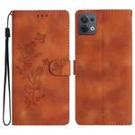 For OPPO Reno8 5G Flower Butterfly Embossing Pattern Leather Phone Case(Brown)