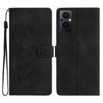 For OPPO Reno8 Lite 5G / Reno7 Z Flower Butterfly Embossing Pattern Leather Phone Case(Black)