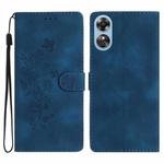 For OPPO A17 Flower Butterfly Embossing Pattern Leather Phone Case(Blue)