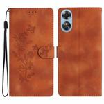 For OPPO A17 Flower Butterfly Embossing Pattern Leather Phone Case(Brown)
