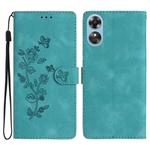 For OPPO A17 Flower Butterfly Embossing Pattern Leather Phone Case(Sky Blue)