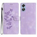 For OPPO A17 Flower Butterfly Embossing Pattern Leather Phone Case(Purple)