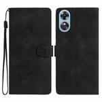 For OPPO A17 Flower Butterfly Embossing Pattern Leather Phone Case(Black)
