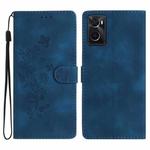 For OPPO A36 / A76 / A96 Flower Butterfly Embossing Pattern Leather Phone Case(Blue)