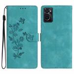 For OPPO A36 / A76 / A96 Flower Butterfly Embossing Pattern Leather Phone Case(Sky Blue)