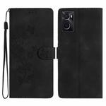 For OPPO A36 / A76 / A96 Flower Butterfly Embossing Pattern Leather Phone Case(Black)