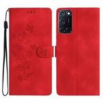 For OPPO A52 / A72 / A92 Flower Butterfly Embossing Pattern Leather Phone Case(Red)