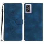 For OPPO A57 2022 / A77 5G Flower Butterfly Embossing Pattern Leather Phone Case(Blue)