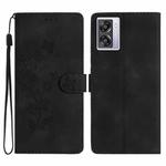 For OPPO A57 2022 / A77 5G Flower Butterfly Embossing Pattern Leather Phone Case(Black)
