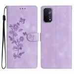 For OPPO A74 / A54 / A93 5G Flower Butterfly Embossing Pattern Leather Phone Case(Purple)