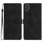 For OPPO A18 Flower Butterfly Embossing Pattern Leather Phone Case(Black)