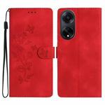 For OPPO A98 5G Flower Butterfly Embossing Pattern Leather Phone Case(Red)