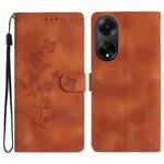 For OPPO A98 5G Flower Butterfly Embossing Pattern Leather Phone Case(Brown)