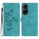 For OPPO A98 5G Flower Butterfly Embossing Pattern Leather Phone Case(Sky Blue)