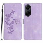 For OPPO A98 5G Flower Butterfly Embossing Pattern Leather Phone Case(Purple)