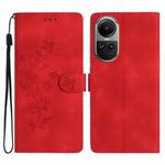 For OPPO Reno10 5G / Reno10 Pro 5G Global Flower Butterfly Embossing Pattern Leather Phone Case(Red)