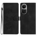 For OPPO Reno10 5G / Reno10 Pro 5G Global Flower Butterfly Embossing Pattern Leather Phone Case(Black)
