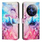 For Realme 12 4G / 12+ 5G Global Painted Marble Pattern Leather Phone Case(Pink Purple)