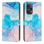 For Xiaomi Redmi Note 12 Turbo/Poco F5 Painted Marble Pattern Leather Phone Case(Pink Green)