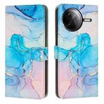For Redmi K80 / K80 Pro Painted Marble Pattern Leather Phone Case(Pink Green)