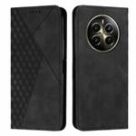 For Realme 12+ Diamond Splicing Skin Feel Magnetic Leather Phone Case(Black)