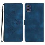 For Motorola Moto G73 Flower Butterfly Embossing Pattern Leather Phone Case(Blue)