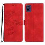 For Motorola Moto G73 Flower Butterfly Embossing Pattern Leather Phone Case(Red)