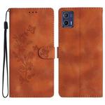 For Motorola Moto G73 Flower Butterfly Embossing Pattern Leather Phone Case(Brown)