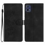 For Motorola Moto G73 Flower Butterfly Embossing Pattern Leather Phone Case(Black)