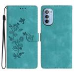 For Motorola Moto G62 5G Flower Butterfly Embossing Pattern Leather Phone Case(Sky Blue)