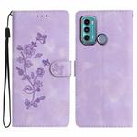 For Motorola Moto G60 / G40 Fusion Flower Butterfly Embossing Pattern Leather Phone Case(Purple)