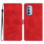 For Motorola Moto G52 Flower Butterfly Embossing Pattern Leather Phone Case(Red)