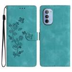 For Motorola Moto G52 Flower Butterfly Embossing Pattern Leather Phone Case(Sky Blue)