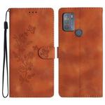 For Motorola Moto G50 Flower Butterfly Embossing Pattern Leather Phone Case(Brown)