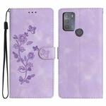 For Motorola Moto G50 Flower Butterfly Embossing Pattern Leather Phone Case(Purple)