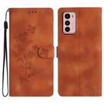 For Motorola Moto G42 Flower Butterfly Embossing Pattern Leather Phone Case(Brown)