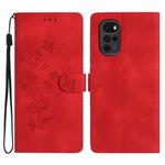 For Motorola Moto G22 Flower Butterfly Embossing Pattern Leather Phone Case(Red)