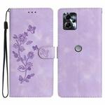 For Motorola Moto G13 Flower Butterfly Embossing Pattern Leather Phone Case(Purple)