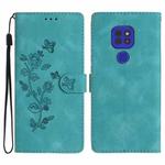 For Motorola Moto G9 / G9 Play / E7 Plus Flower Butterfly Embossing Pattern Leather Phone Case(Sky Blue)