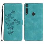 For Motorola Moto G8 Play Flower Butterfly Embossing Pattern Leather Phone Case(Sky Blue)