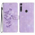 For Motorola Moto G8 Play Flower Butterfly Embossing Pattern Leather Phone Case(Purple)